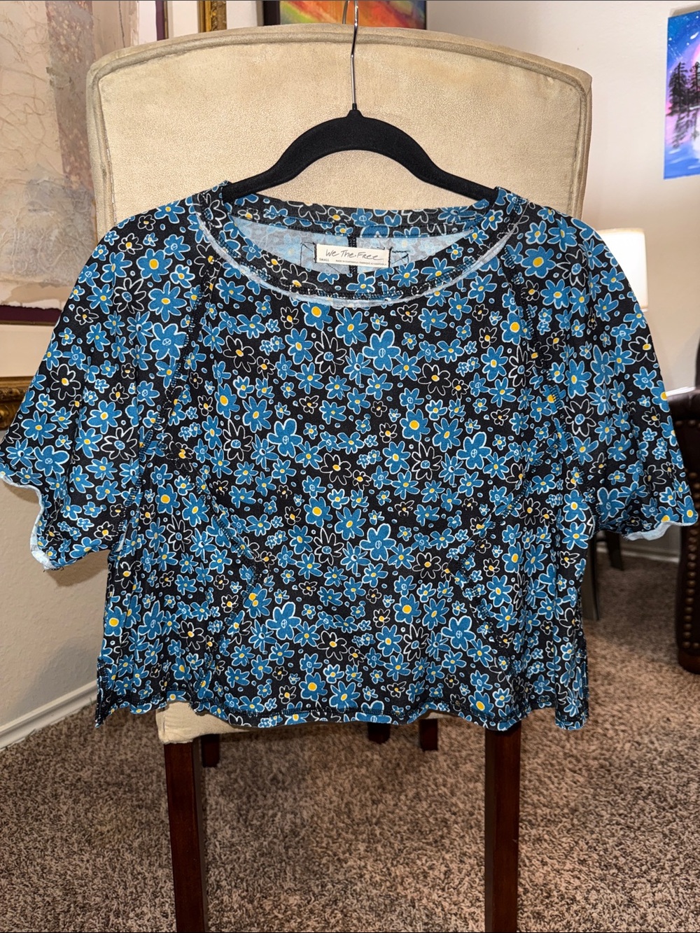 We The Free Sammie Black & Blue Floral Crop Top size S